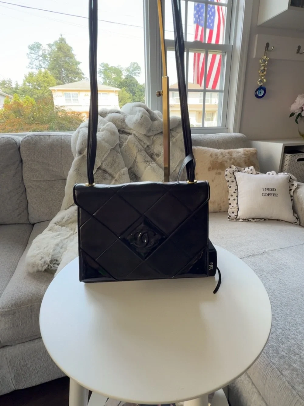 Rare Vintage CHANEL 1 Series Black Quilted Leather Envelope Shoulder Bag COA